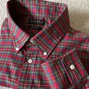 Lauren Ralph Lauren Mens‎ XL Red Plaid Long Sleeve Classic Fit Soft Stretch